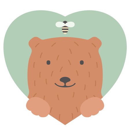 Animal set. Portrait of a bear in love in flat graphics over a heart backdropのイラスト素材