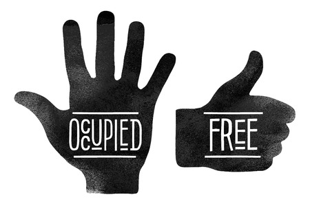 Navigation signs. Black hand silhouettes with the words Occupited and Freeのイラスト素材