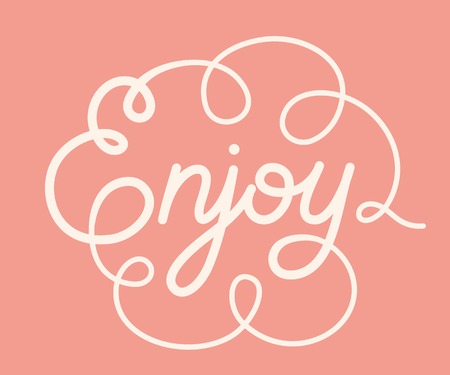 Word Enjoy on pink background. Hand lettering. Handmade calligraphy.のイラスト素材