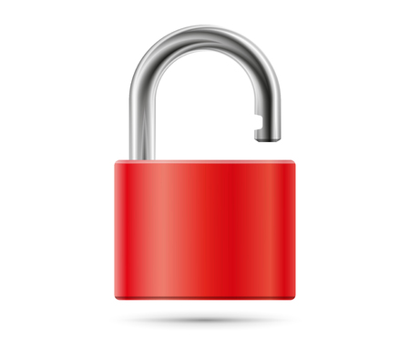 Realistic padlock illustration. Closed red lock security icon isolated on whiteのイラスト素材
