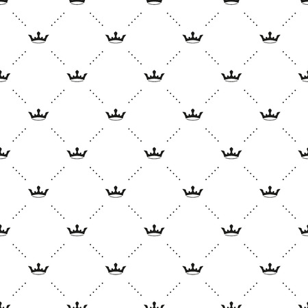 Seamless vector black pattern with king crowns on a white background. Vector illustrationのイラスト素材