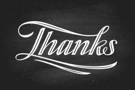 Hand lettering Thanks -Thank you- on chalkboard background. Calligraphy for Thanksgiving Dayのイラスト素材