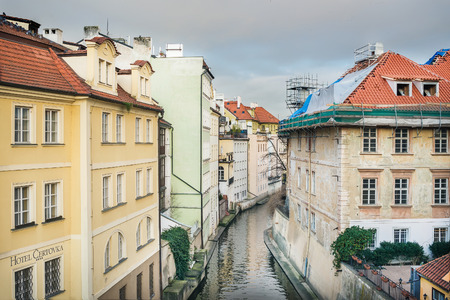 Prague, Czech Republic, Central Europe, 25.12.2014: small river channel Certovka dividing Kampa island from Mala Strana in the old town in Pragueのeditorial素材
