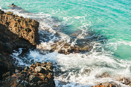 Natural rocks and turquoise sea waters at Kleopatra beach, Alanya, Turkey, Mediterranean coastの写真素材