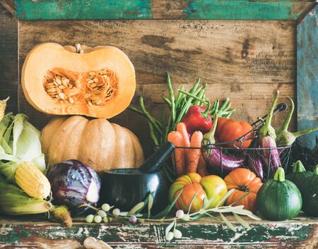 Fall vegetarian food ingredient variety.の写真素材