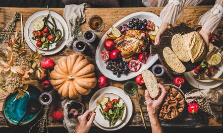 Thanksgiving party table setting.の写真素材