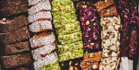 Variety of Turkish traditional lokum sweet delight