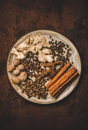 Turkish seven spice Yedi Bahar mix, top viewの写真素材