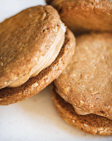 Peanut butter cookie dessert with cream, selective focusの写真素材