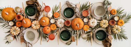 Fall table setting for Thanksgiving day celebrationの写真素材