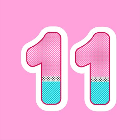 cute figure, number for children's birthday, holiday in the style doll. polka dot pattern and stripes vector illustrationのイラスト素材
