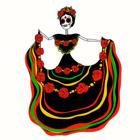 Dia de Los Muertos woman. Ornamental skull, calavera catrina vectorのイラスト素材