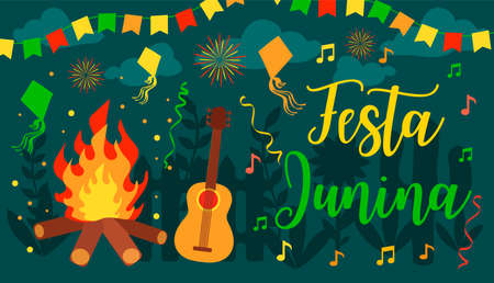 Festa Junina, for Latin American holiday, the June party of Brazil festive vector backgroundのイラスト素材