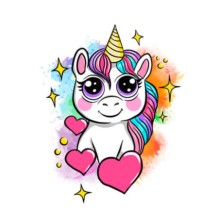 Beautiful unicorn on rainbow splash background, vector illustrationのイラスト素材