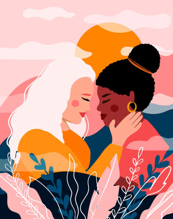Lesbian couple in love.のイラスト素材