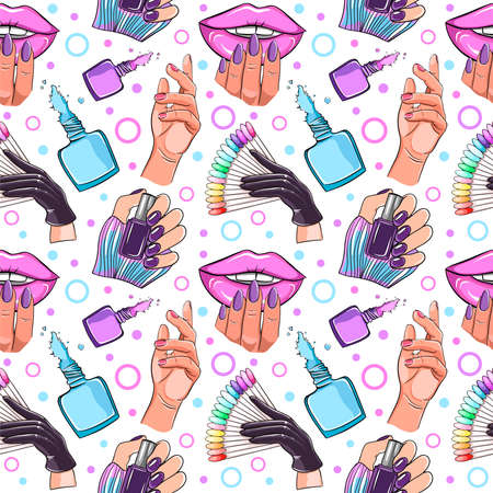 Nails and manicure concept vector seamless patternのイラスト素材