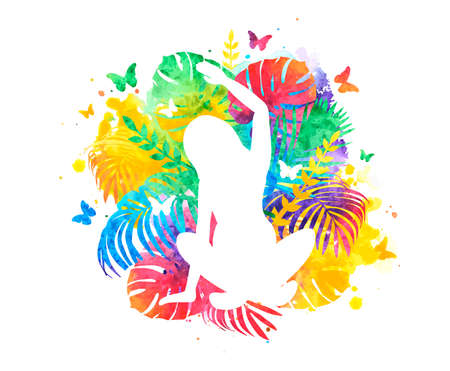 Summer meditation, yoga and mindfulness. Rainbow splash vector illustrationのイラスト素材