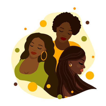 beautiful black womans. young african american girls. Tolerance and no racism concept. Black History Monthのイラスト素材