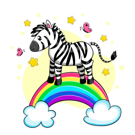 Cute african animal and rainbow in cartoon style. Vectorのイラスト素材