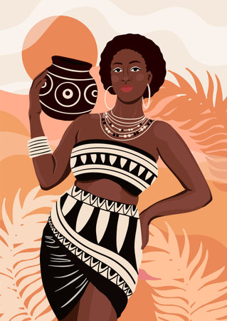 Beautiful ethnic African woman in flat style portrait. vector illustrationのイラスト素材