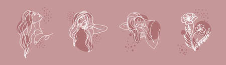 Women faces set in one line style vector illustration. wall art