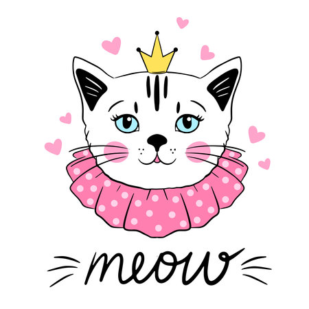 cute cat princess, print for clothes or postcard, vector illustrationのイラスト素材