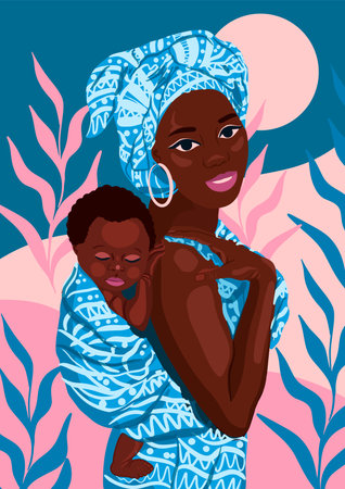 Ethnic background with african woman, mother and child vector posterのイラスト素材