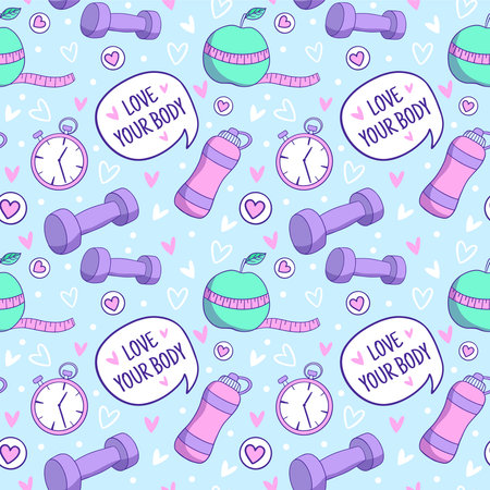 Fitness accessories vector seamless pattern, health conceptのイラスト素材