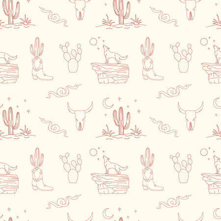 Flat design on the theme of the Wild West, Mexico. Seamless vector pattern, ornament for textiles, packagingのイラスト素材