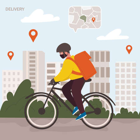 Delivery of bicycles by courier. Vector flat designのイラスト素材