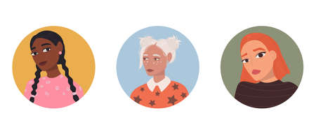 vector avatars of beautiful young girls. Flat design.のイラスト素材