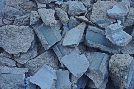 a pile of concrete wall stone blocksの写真素材