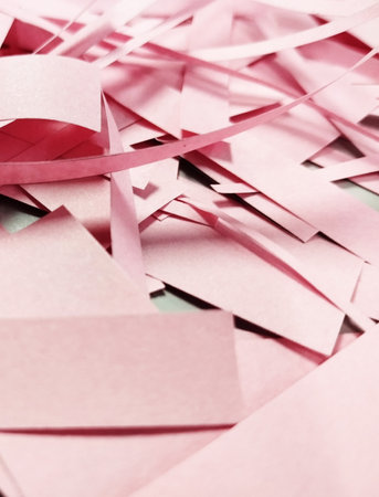Paper background with pink ribbons. Shallow depth of field.の写真素材