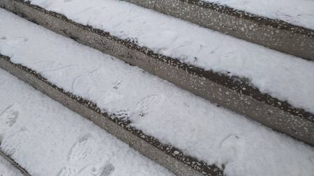 Steps in marble / Snow on the steps / Stone productsの写真素材