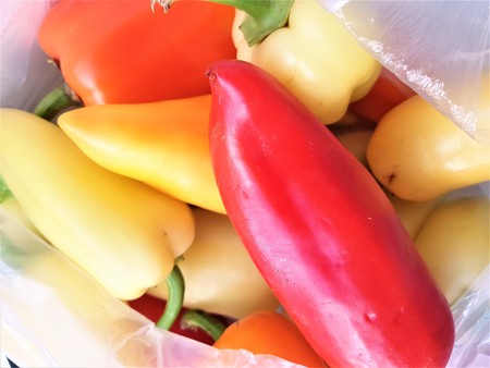 sweet peppers in a transparent packageの写真素材