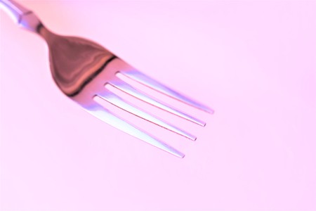 one silver fork in pink tone close up