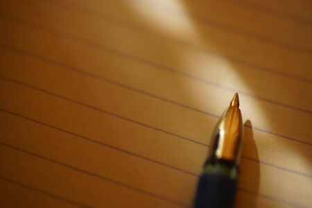 pen on notebook paper in a line, macro photo, place for textの写真素材