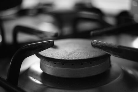 Gas stove burner. Black and white photoの写真素材