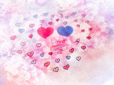 Love card. Painting many hearts in soft pink background.の写真素材