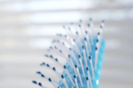 blue and white comb on a light background, macro photo, selective art focus.の写真素材