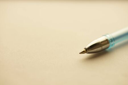 Ballpoint pen on paper. Macro photo. Copy spaceの写真素材