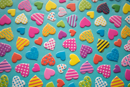 cute hearts stickers for design on blue background.の写真素材