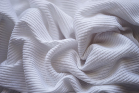 Closeup wrinkled white jersey, soft fabric background.