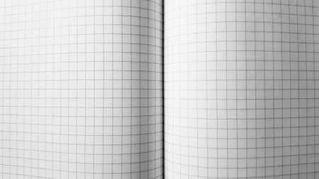 Open checkered notebook, paper background spreadの写真素材