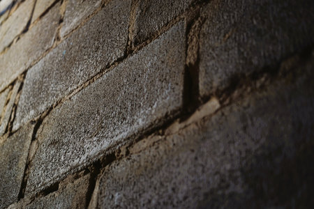 Background gray wall from an old cinder block.の写真素材