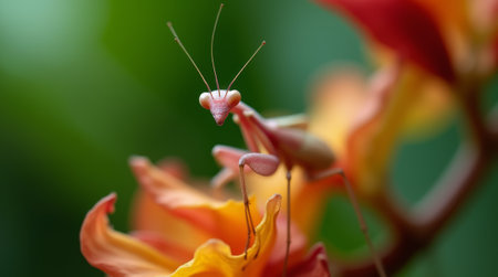 Praying Mantis on a flower in the rainforest.の素材