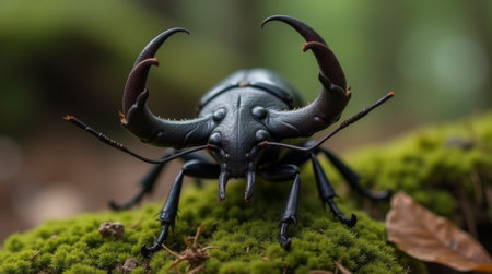 Stag beetle (Lucanus cervus) in the forest.の素材