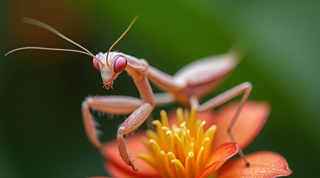 Praying mantis (Mantis religiosa) on a flowerの素材