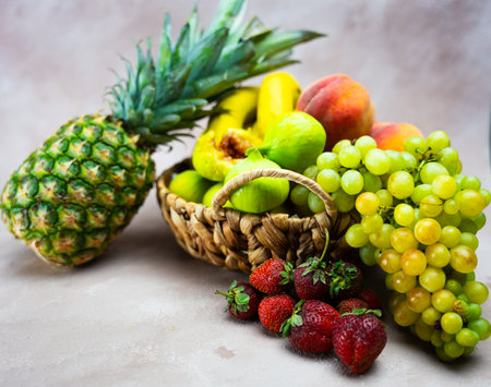 Delicious fruits with wonderful colors, taken under artificial lightの写真素材