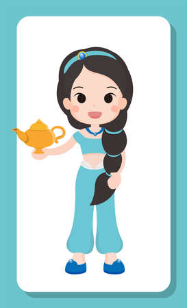 Brunette cartoon girl, Arab or Indian princessのイラスト素材